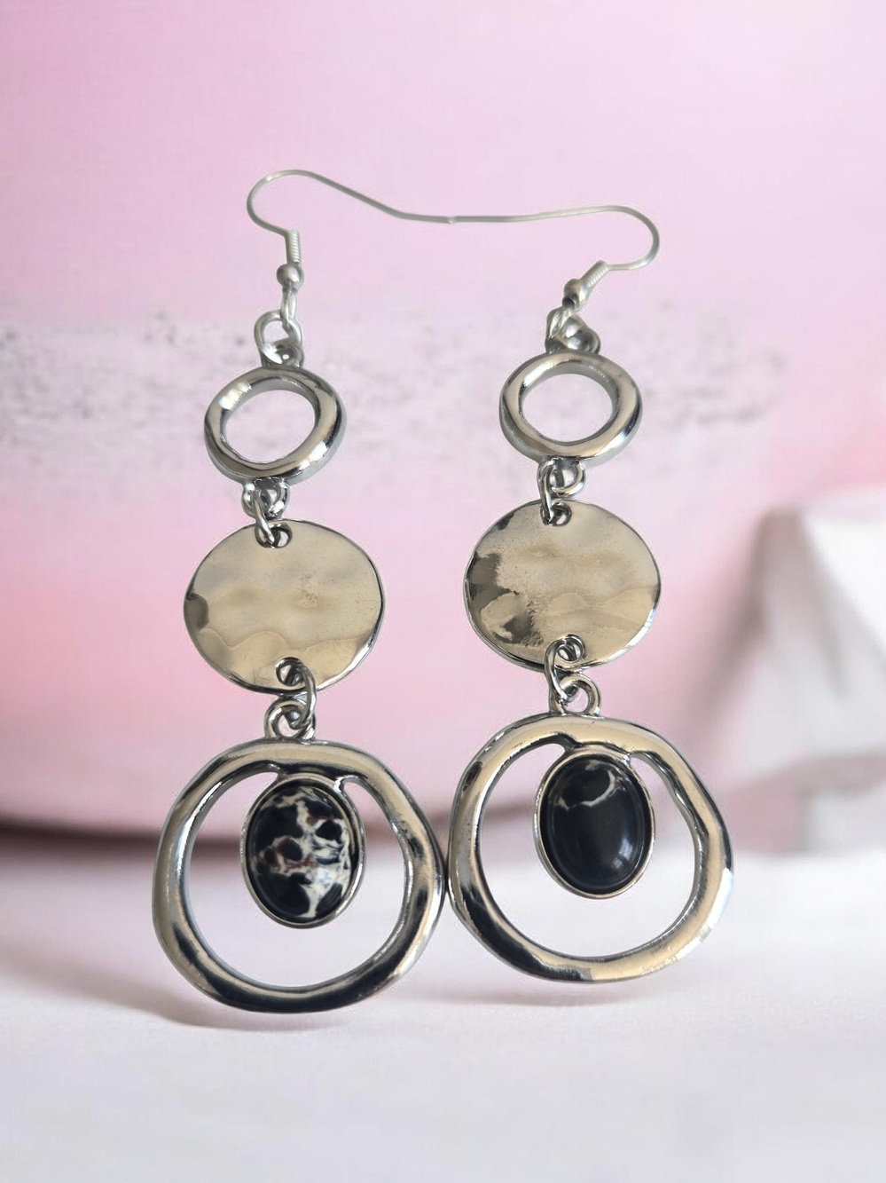 Sterling-Tone Black Stone Drop Earrings - Women Jewelry